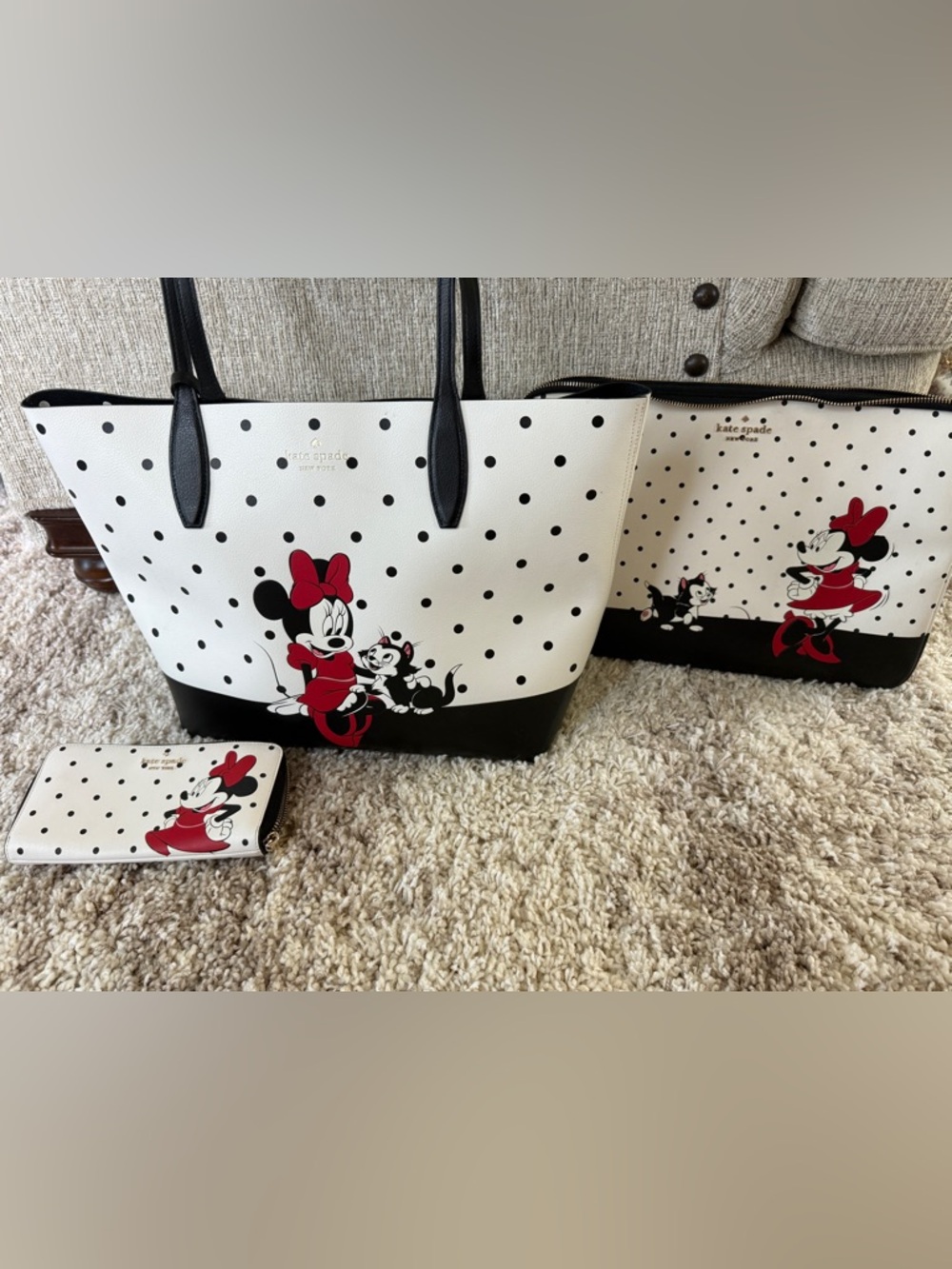kate spade White Black Red Minnie Mouse Polka Dot Tote, wallet, laptop sleeve